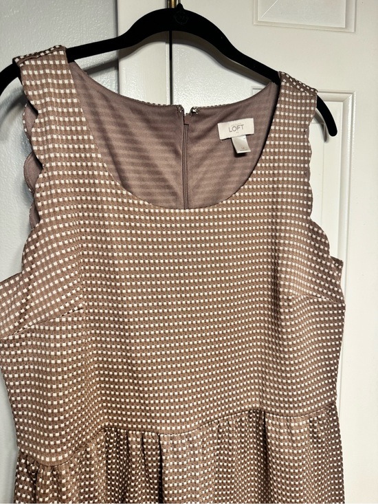 LOFT Dresses & Skirts - LOFT Taupe & White Gingham Sleeveless Dress